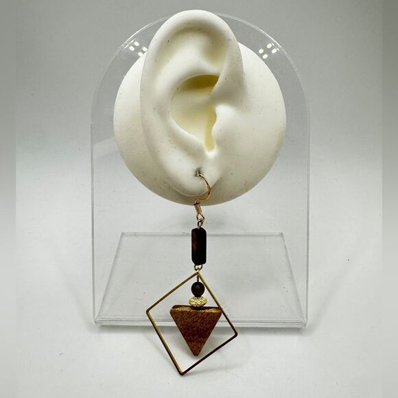 NWOT Geometric shape Tigers Eye and Picture Jasper stone dangle earrings in 925! - Picture 4 of 11